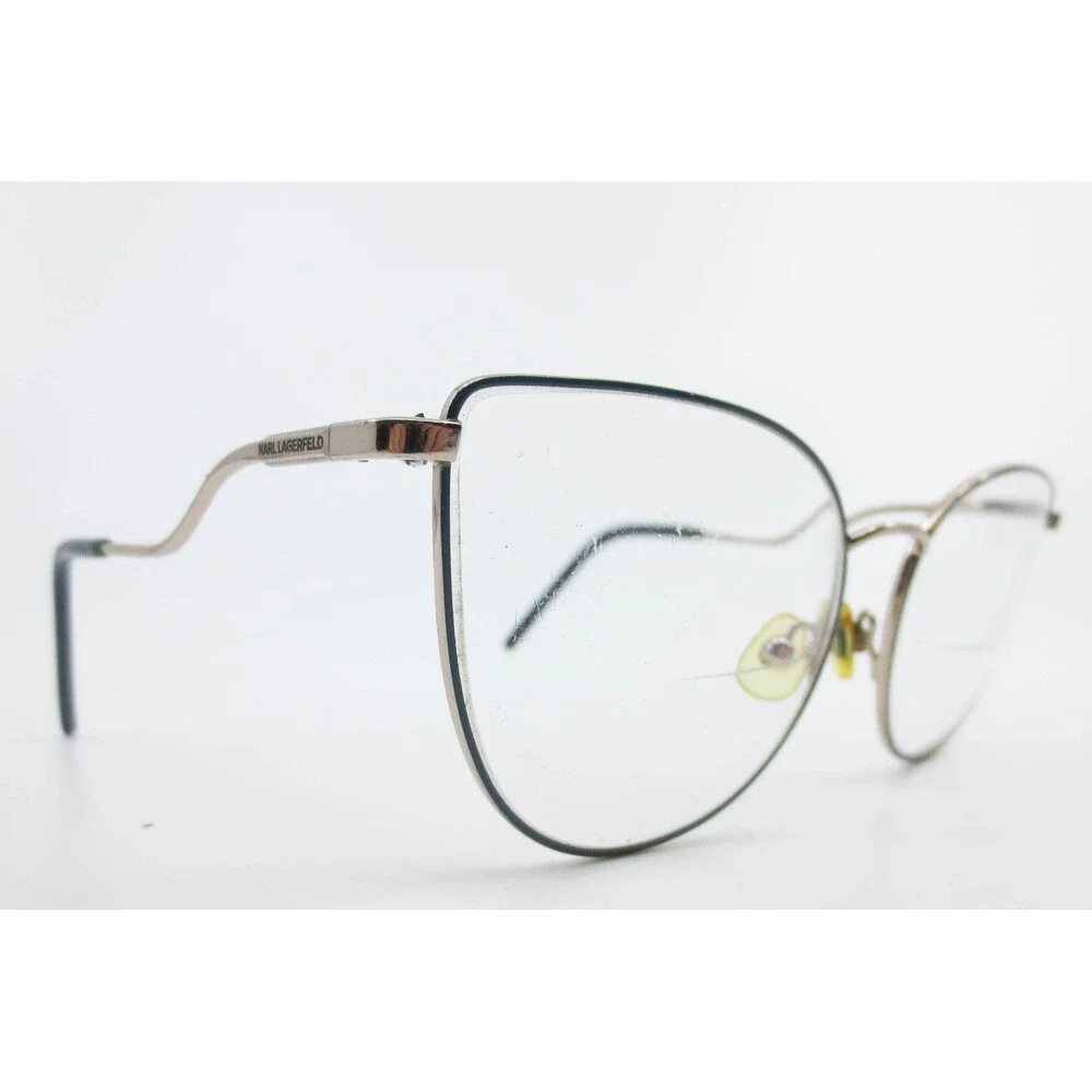 Karl Lagerfeld Eyeglass Frames Silver Navy Blue Cat Eye Wavy Temple 37108